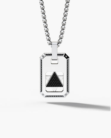 STAR OF DAVID Reversible Dog Tag Double Plate Gold Pendant with 0.90ct Black Diamonds