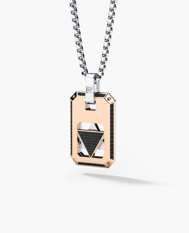 STAR OF DAVID Reversible Dog Tag Double Plate Two-Tone Gold Pendant with 0.90ct Black Diamonds