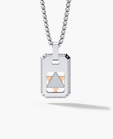 STAR OF DAVID Reversible Dog Tag Double Plate Two-Tone Gold Pendant with 0.90ct Diamonds
