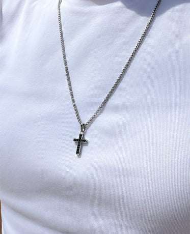 Ready to Ship - MINI CROSS Pendant in 18k White Gold with 0.25ct Black Diamonds