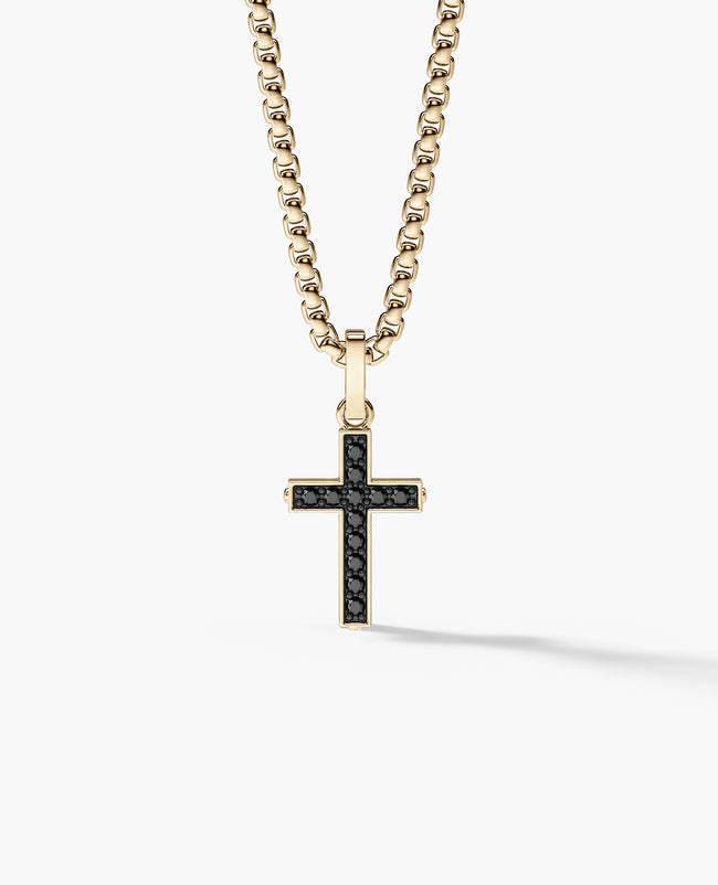 Ready to Ship - MINI CROSS Pendant in 14k Gold with 0.25ct White or Black Diamonds