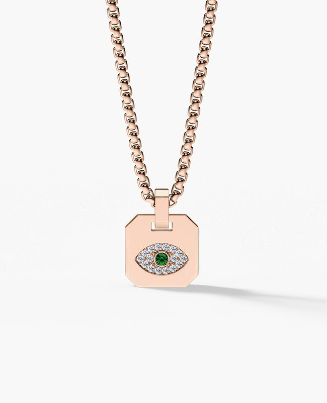 EVIL EYE Dog Tag Gold Pendant with 0.20ct Emerald and Diamonds