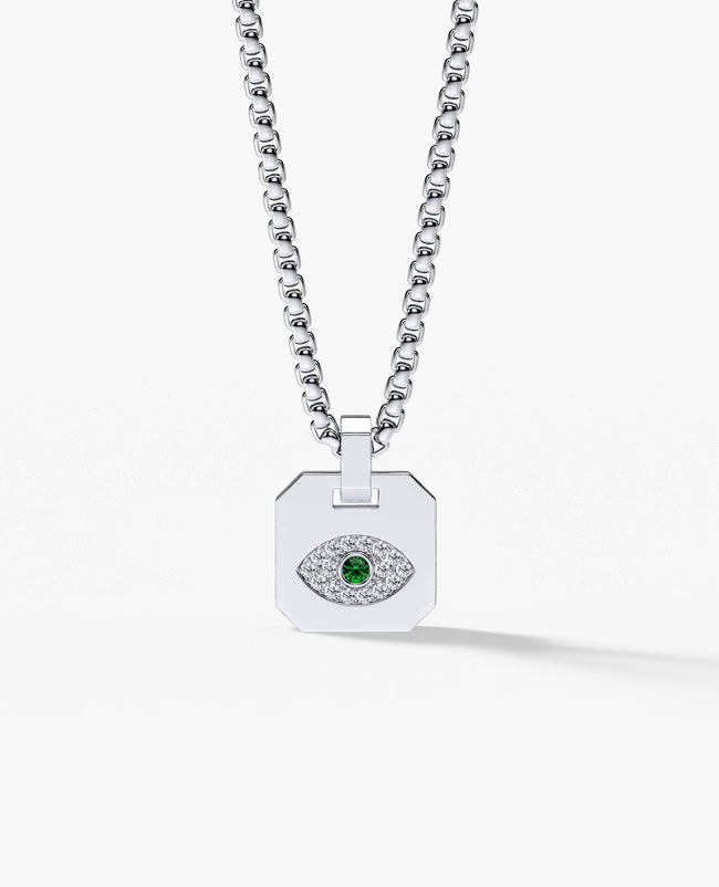 EVIL EYE Dog Tag Gold Pendant with 0.20ct Emerald and Diamonds
