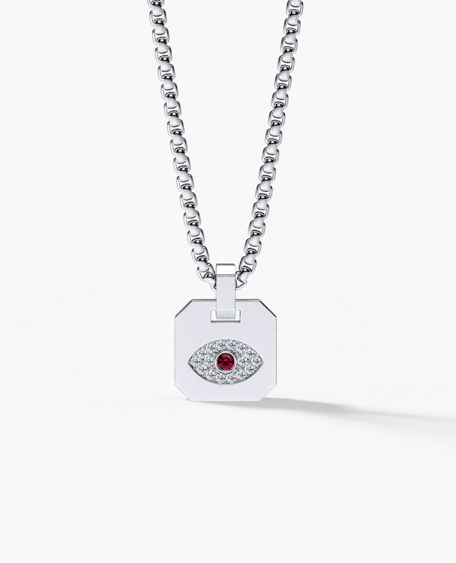 EVIL EYE Dog Tag Gold Pendant with 0.20ct Ruby and Diamonds