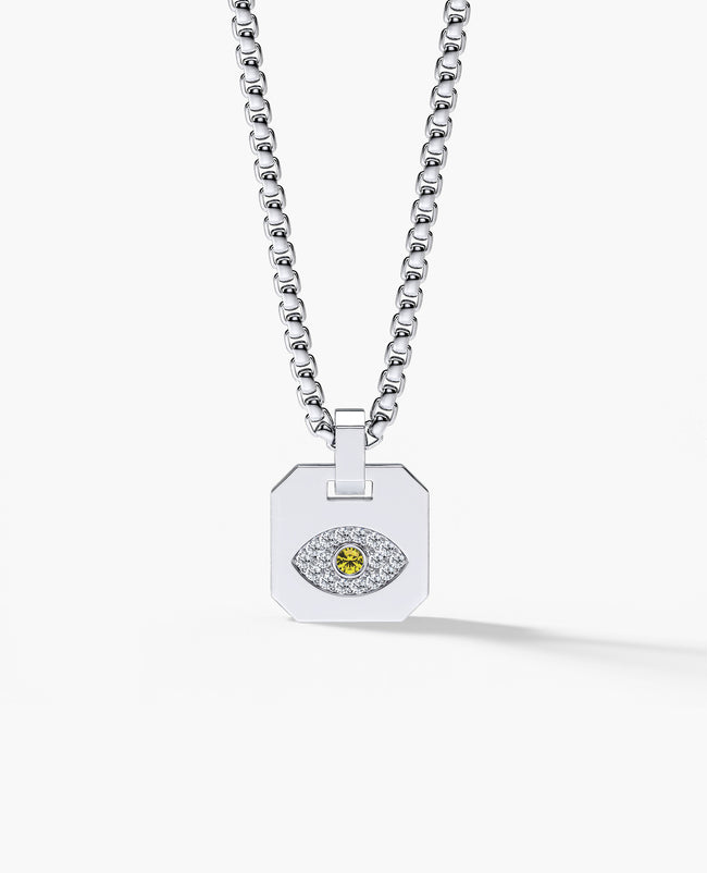 EVIL EYE Dog Tag Gold Pendant with 0.20ct Yellow and White Diamonds