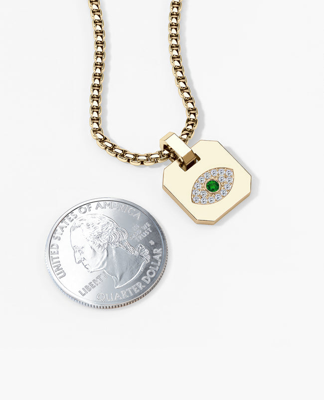 EVIL EYE Dog Tag Gold Pendant with 0.20ct Emerald and Diamonds