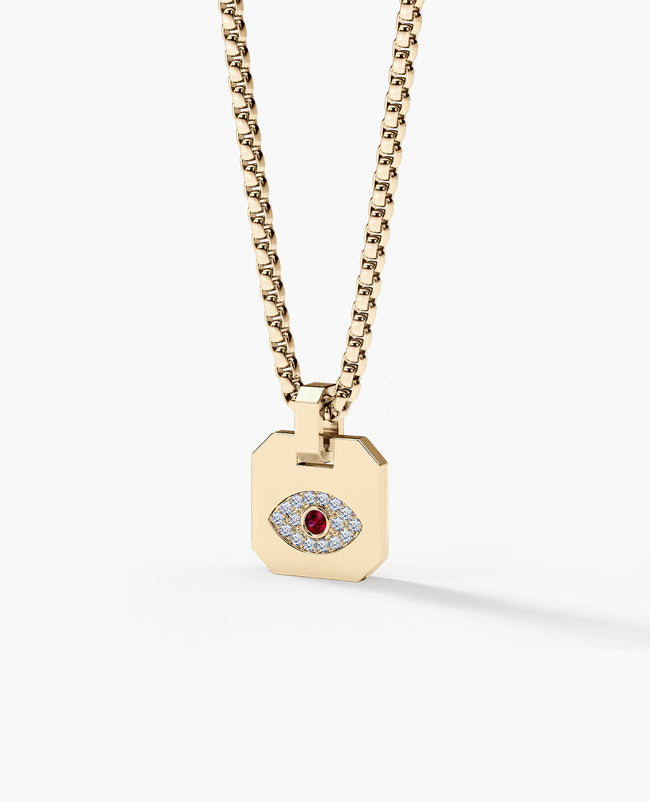 EVIL EYE Dog Tag Gold Pendant with 0.20ct Ruby and Diamonds