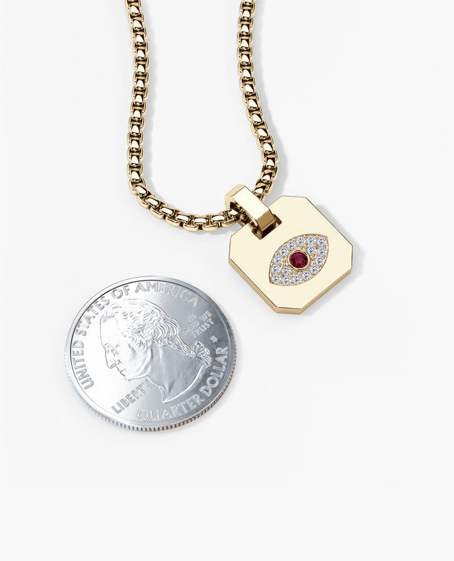 EVIL EYE Dog Tag Gold Pendant with 0.20ct Ruby and Diamonds