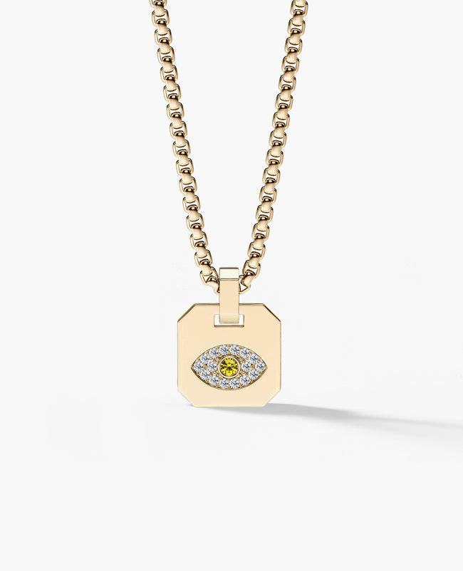 EVIL EYE Dog Tag Gold Pendant with 0.20ct Yellow and White Diamonds