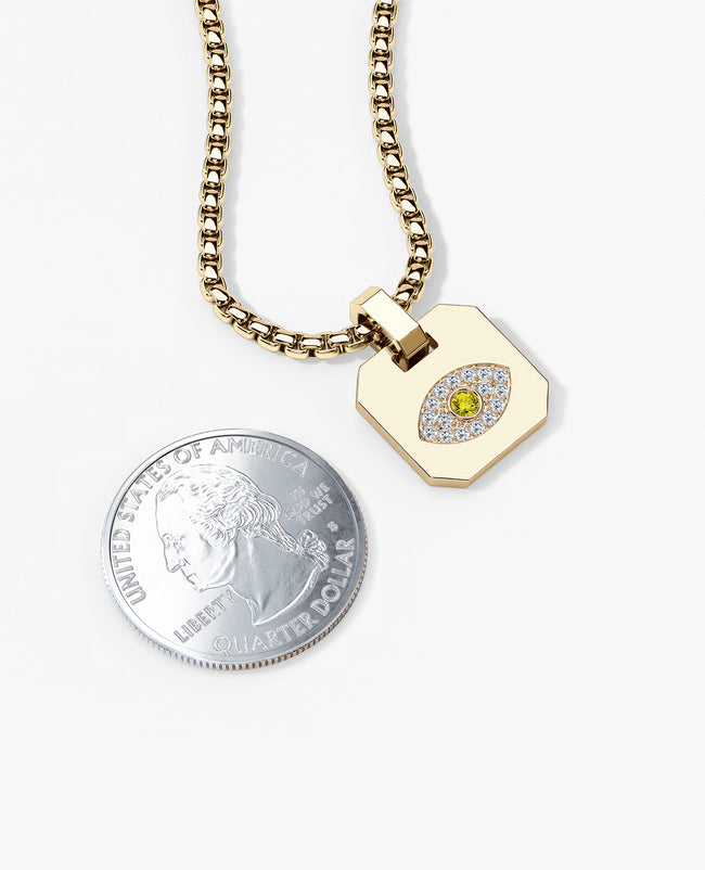 EVIL EYE Dog Tag Gold Pendant with 0.20ct Yellow and White Diamonds