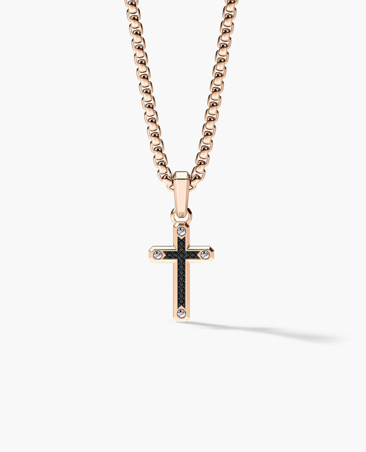 Ready to Ship - CROSS Pendant in 18k White & Rose Gold with 0.10ct Black Diamonds (35mm)