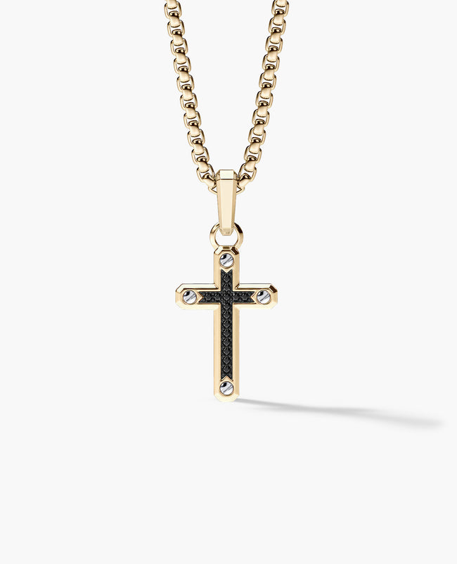Ready to Ship - CROSS Pendant in 18k White & Yellow Gold with 0.10ct Black Diamonds (35mm)