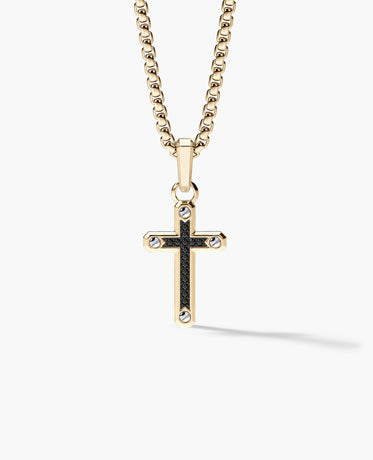 Ready to Ship - CROSS Pendant in 18k White & Yellow Gold with 0.10ct Black Diamonds (35mm)