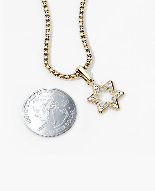 STAR OF DAVID in Two-Tone Gold Pendant with 0.10ct Diamonds - 25mm