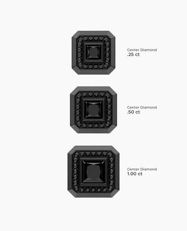 HALO EverBlak Gold Princess Cut Single Stud Earring with 1.40ct Black Diamonds