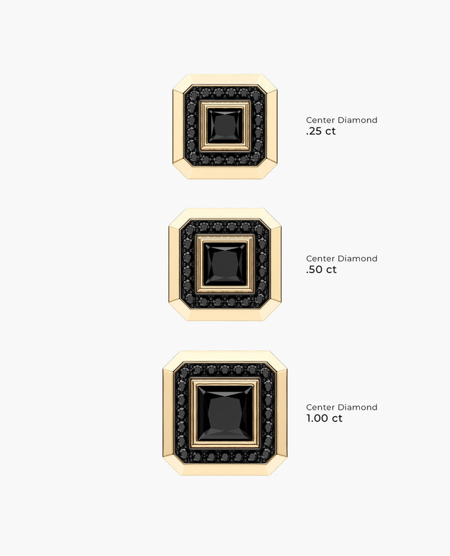 HALO Gold Princess Cut Single Stud Earring with 1.40ct Black Diamonds