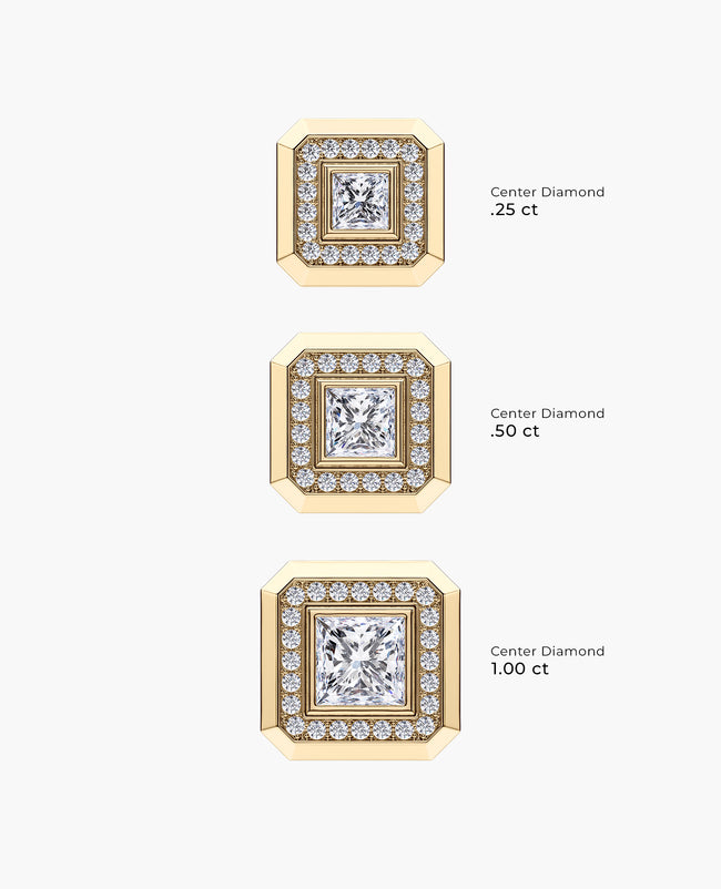 HALO Gold Princess Cut Single Stud Earring with 0.55ct - 1.40ct Diamonds