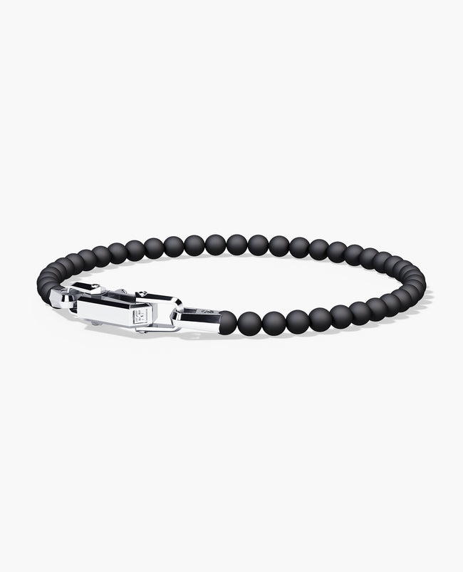 POWER BEADS Bracelet with Silver Lock & Matt Onyx