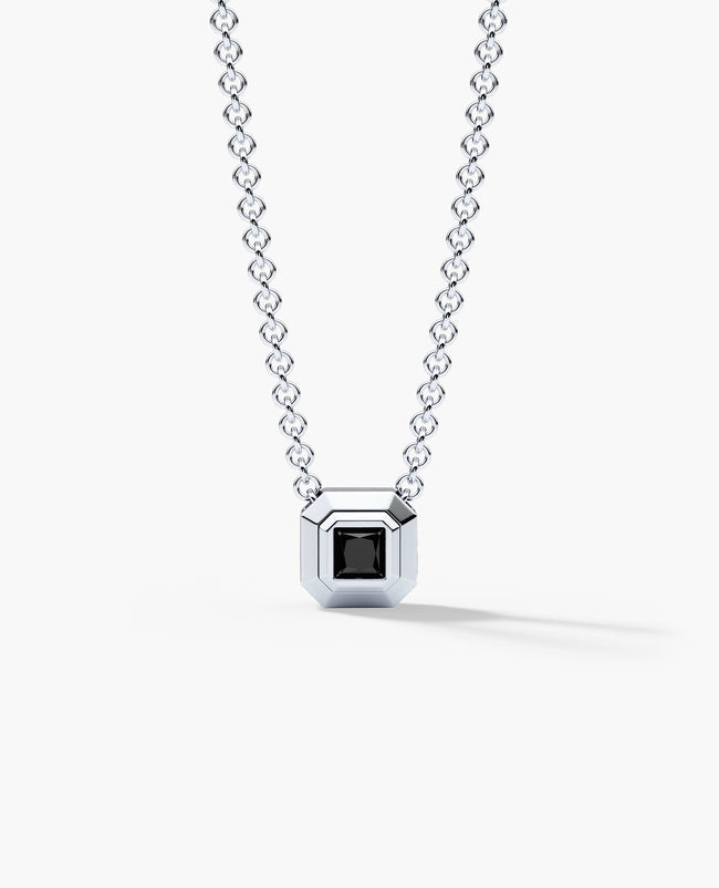 LODE Solitaire Bezel Set Floating Princess Cut Black Diamond Pendant Necklace