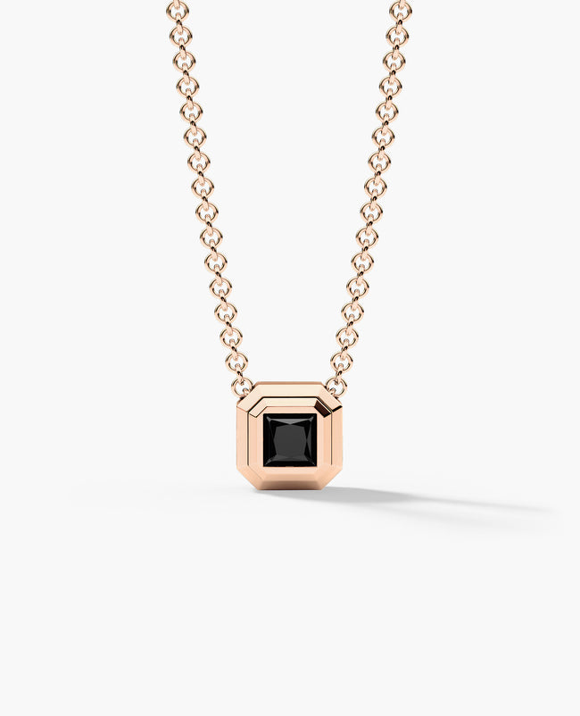 LODE Solitaire Bezel Set Floating Princess Cut Black Diamond Pendant Necklace