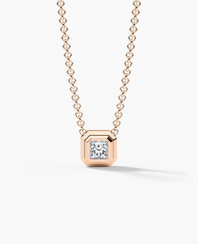 LODE Solitaire Bezel Set Floating Princess Cut Diamond Pendant Necklace