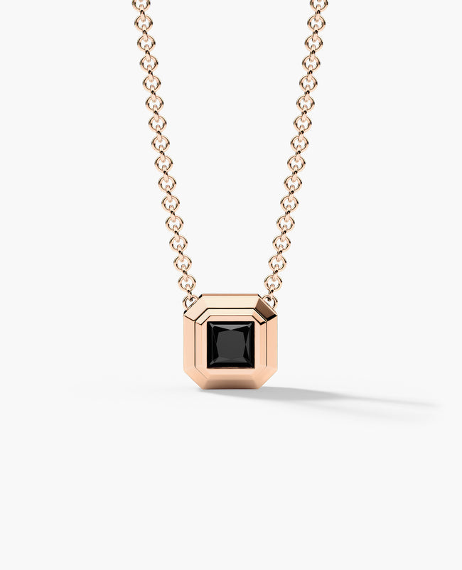 LODE Solitaire Bezel Set Floating Princess Cut Black Diamond Pendant Necklace