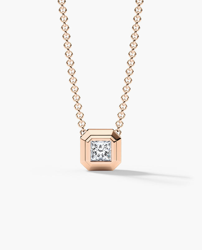 LODE Solitaire Bezel Set Floating Princess Cut Diamond Pendant Necklace