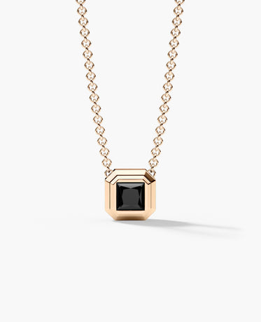 LODE Solitaire Bezel Set Floating Princess Cut Black Diamond Pendant Necklace