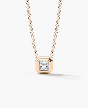 LODE Solitaire Bezel Set Floating Princess Cut Diamond Pendant Necklace