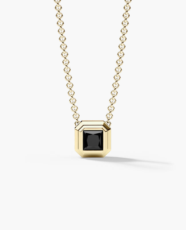 LODE Solitaire Bezel Set Floating Princess Cut Black Diamond Pendant Necklace