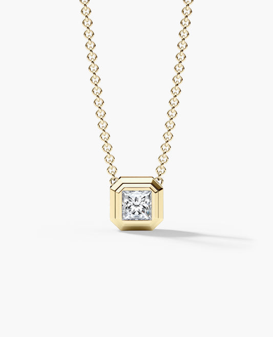 LODE Solitaire Bezel Set Floating Princess Cut Diamond Pendant Necklace