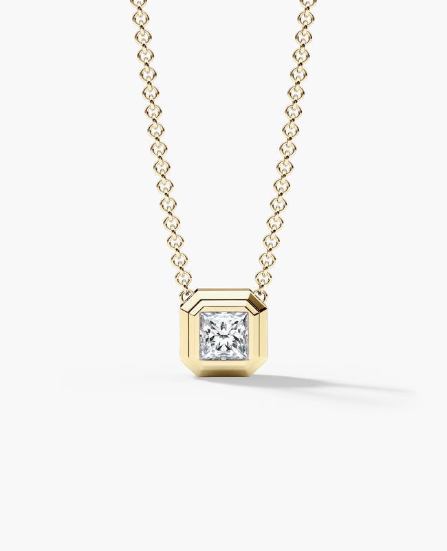 LODE Solitaire Bezel Set Floating Princess Cut Diamond Pendant Necklace