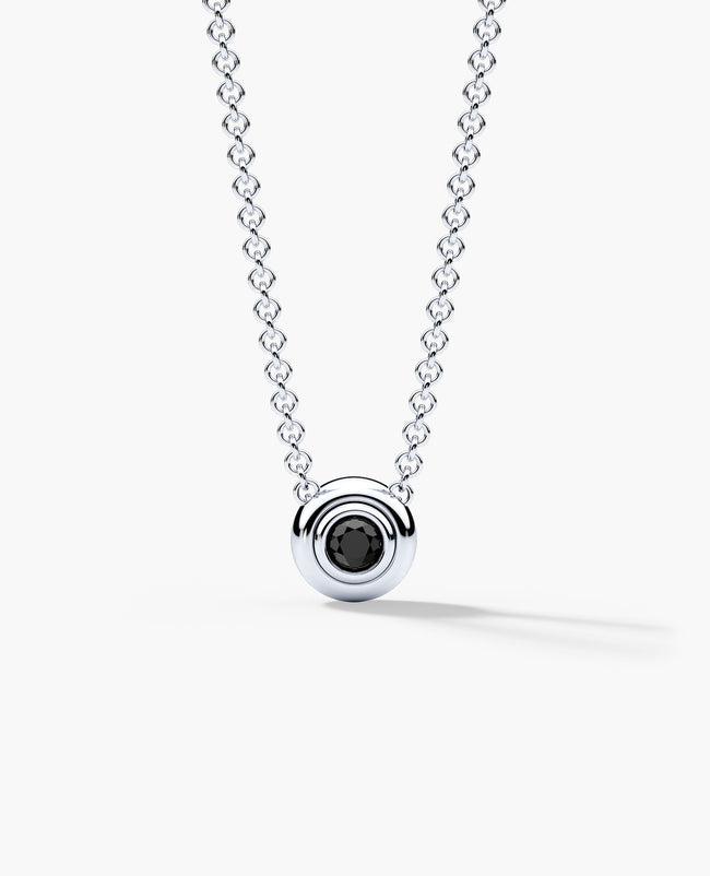 LODE Solitaire Bezel Set Floating Round Cut Black Diamond Pendant Necklace