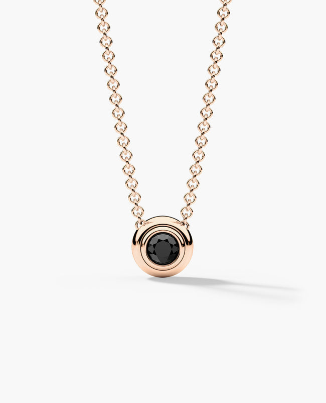 LODE Solitaire Bezel Set Floating Round Cut Black Diamond Pendant Necklace