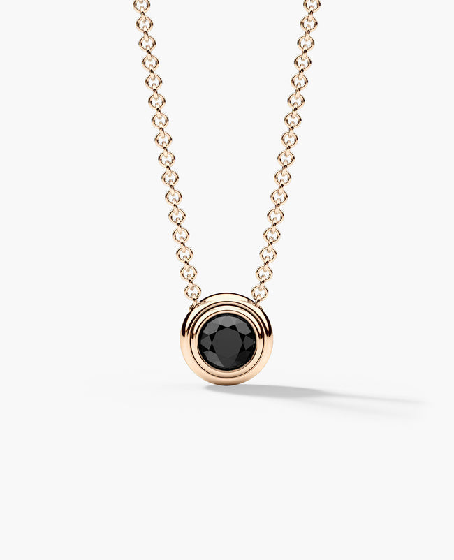 LODE Solitaire Bezel Set Floating Round Cut Black Diamond Pendant Necklace