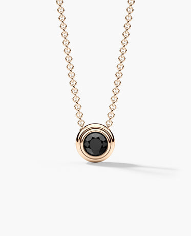 LODE Solitaire Bezel Set Floating Round Cut Black Diamond Pendant Necklace
