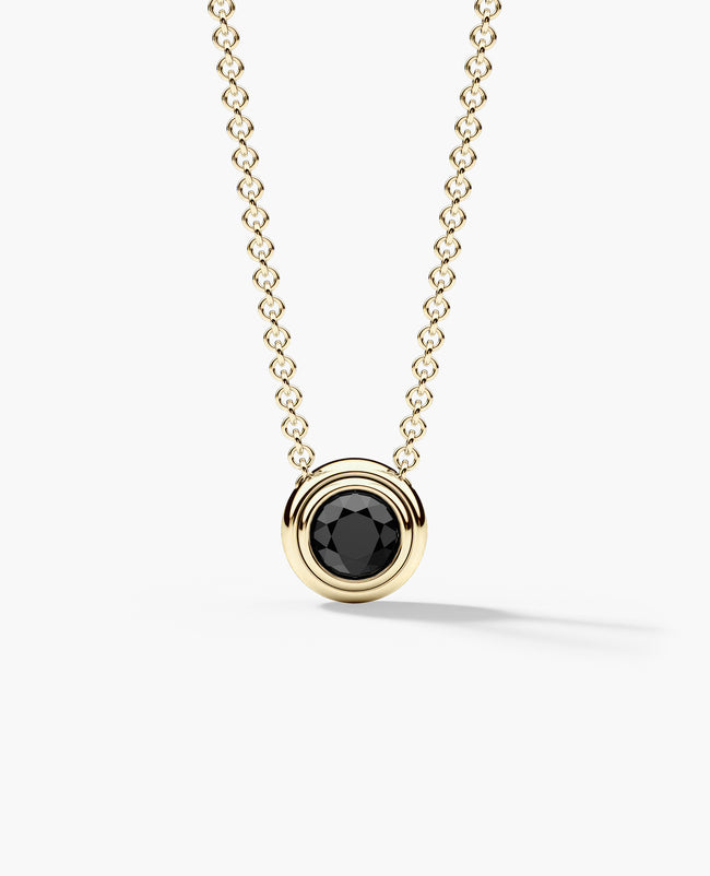 LODE Solitaire Bezel Set Floating Round Cut Black Diamond Pendant Necklace