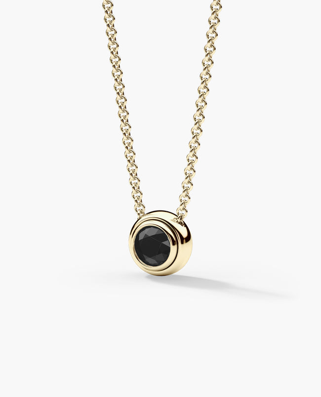 LODE Solitaire Bezel Set Floating Round Cut Black Diamond Pendant Necklace