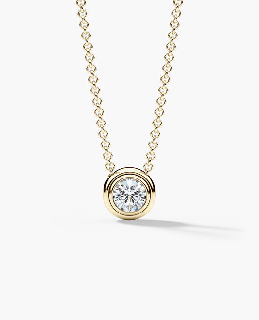 LODE Solitaire Bezel Set Floating Round Cut Diamond Pendant Necklace