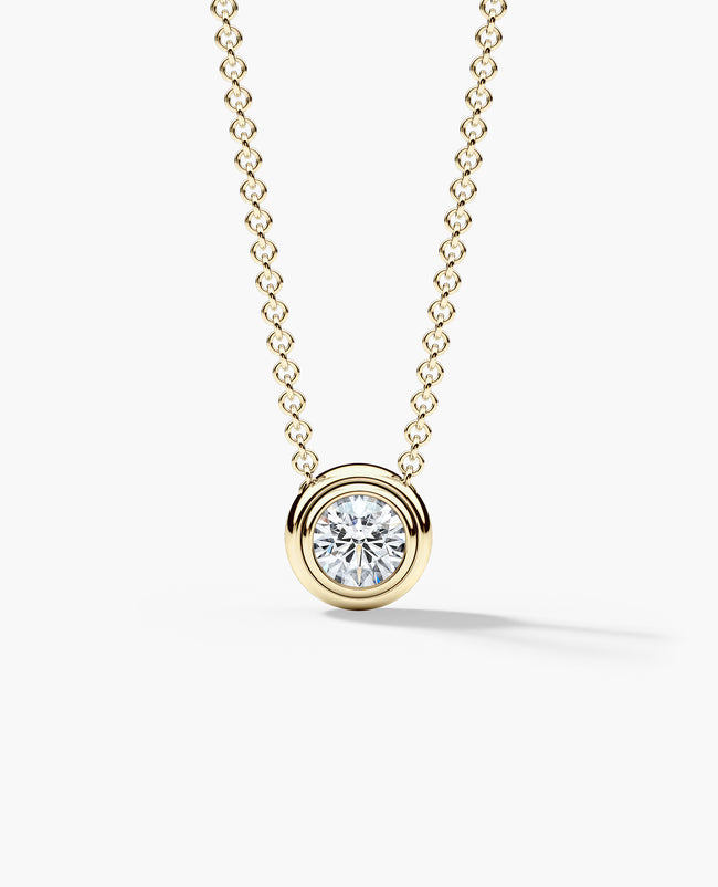 LODE Solitaire Bezel Set Floating Round Cut Diamond Pendant Necklace