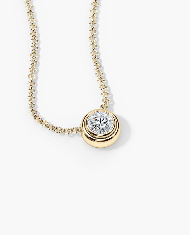 LODE Solitaire Bezel Set Floating Round Cut Diamond Pendant Necklace