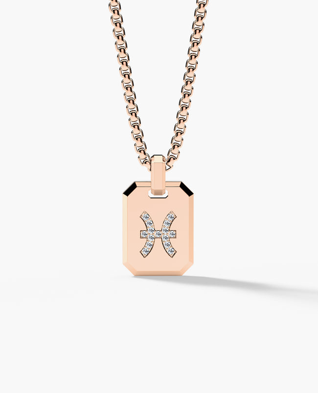 PISCES MINI ZODIAC Dog Tag Gold Pendant with 0.25ct Diamonds