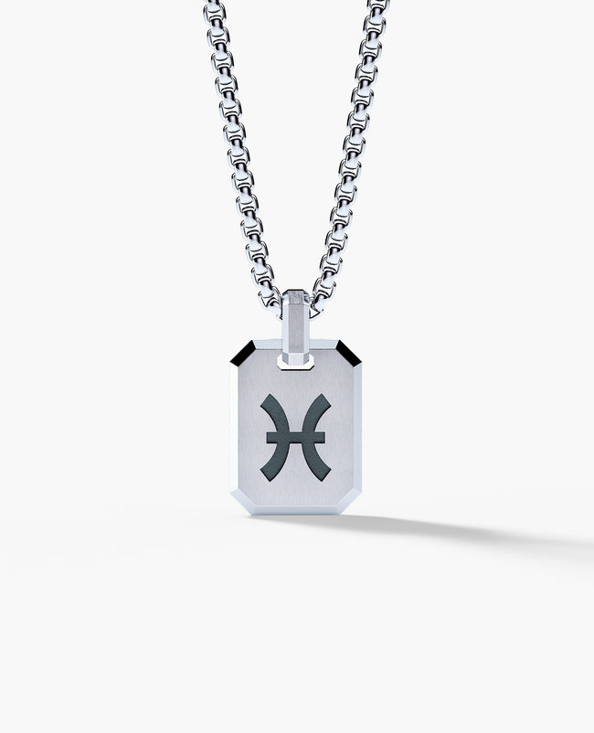 PISCES MINI ZODIAC Dog Tag Silver Pendant