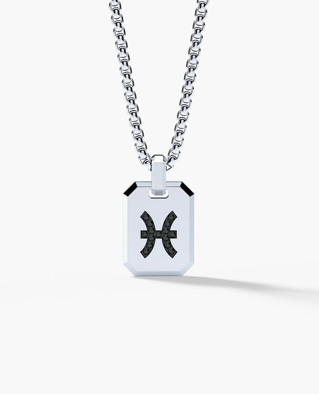 PISCES MINI ZODIAC Dog Tag Gold Pendant with 0.25ct Black Diamonds