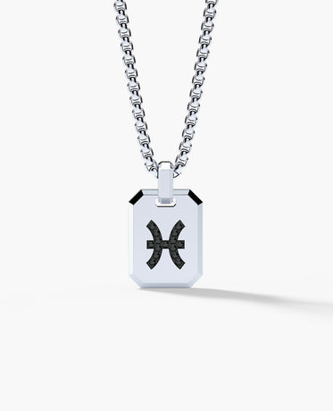 PISCES MINI ZODIAC Dog Tag Gold Pendant with 0.25ct Black Diamonds