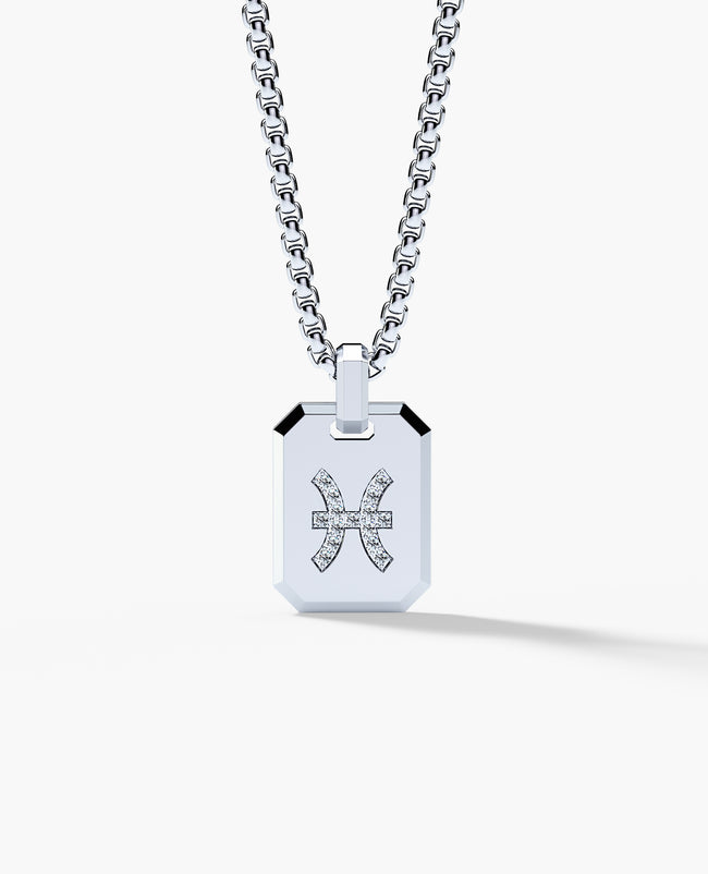 PISCES MINI ZODIAC Dog Tag Gold Pendant with 0.25ct Diamonds