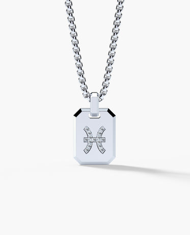 PISCES MINI ZODIAC Dog Tag Gold Pendant with 0.25ct Diamonds