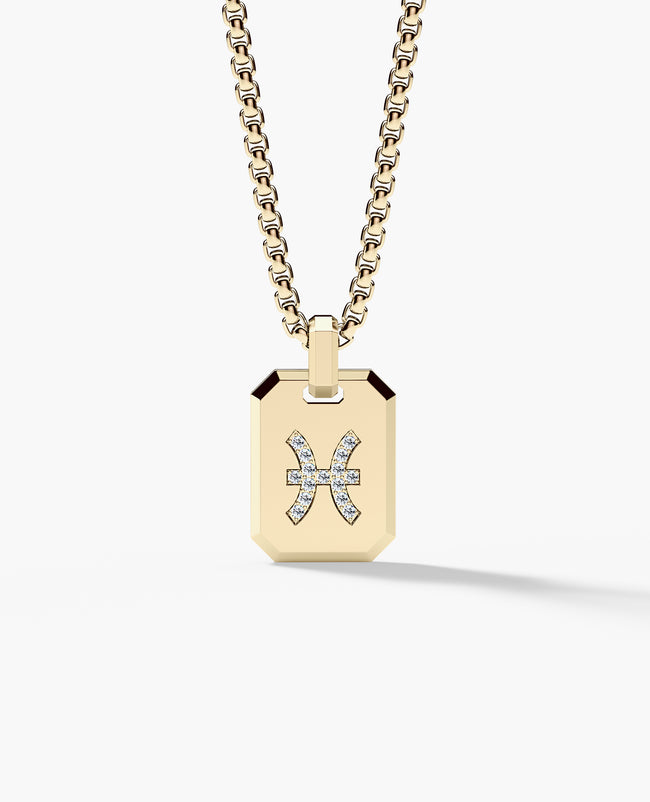 PISCES MINI ZODIAC Dog Tag Gold Pendant with 0.25ct Diamonds