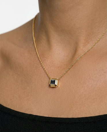 LODE Solitaire Bezel Set Floating Princess Cut Black Diamond Necklace