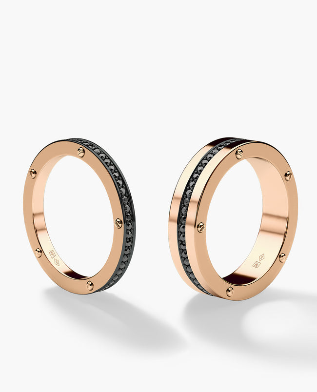 NORSE Gold Matching Black Diamond Wedding Band Set